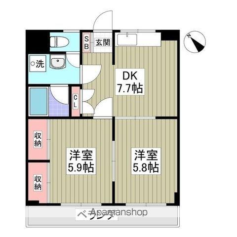 TOZOビル(2DK/2階)の間取り写真