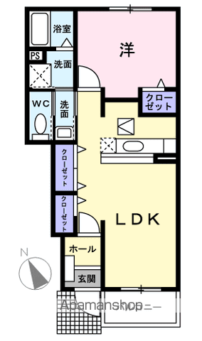 メゾンプラシードC(1LDK/1階)の間取り写真