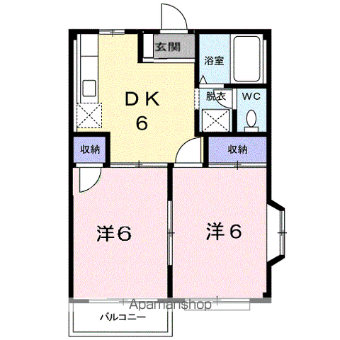 エルディム若狭(2DK/2階)の間取り写真