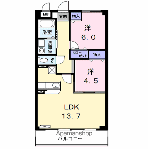 グレイシャス甚目寺(2LDK/5階)の間取り写真