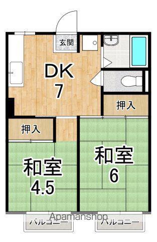 コスモハイツふじ(2DK/2階)の間取り写真