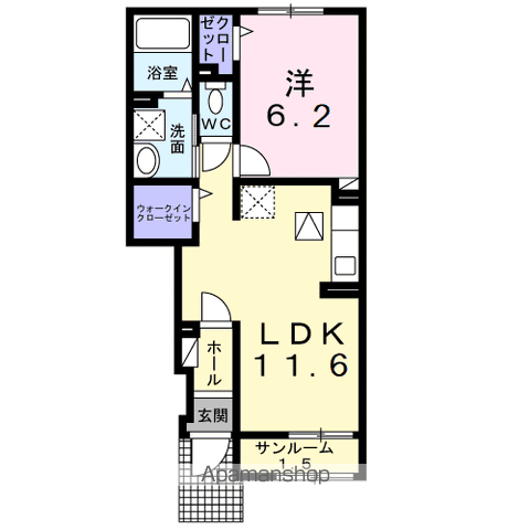 レザンベルジェ(1LDK/1階)の間取り写真