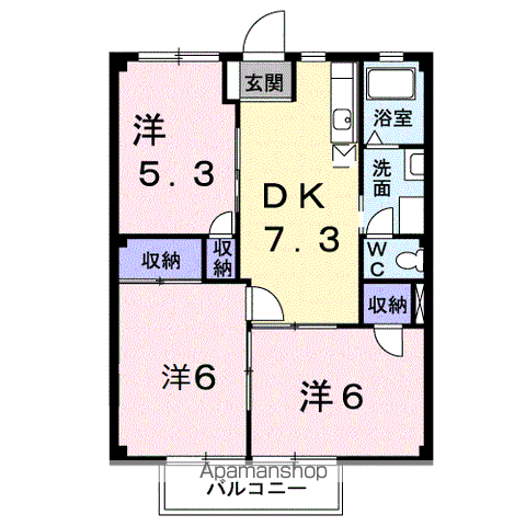 パストラルⅡ(3DK/1階)の間取り写真