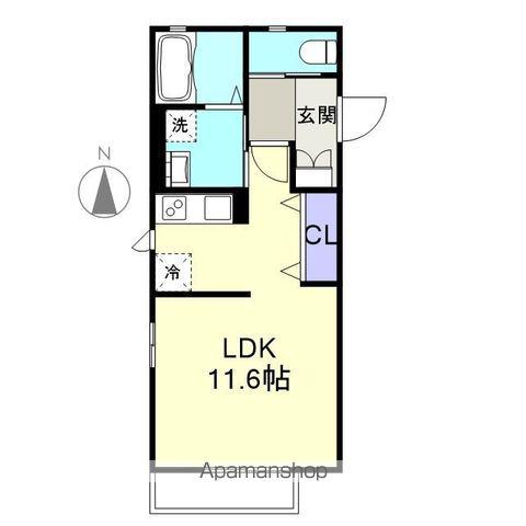 パピルスⅡ(ワンルーム/1階)の間取り写真