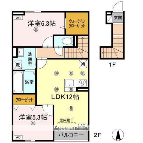 グランツ上福万 B棟(2LDK/2階)の間取り写真