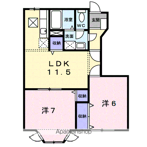 ヌ-ベル稲木B(2LDK/1階)の間取り写真