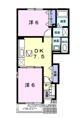 デーア・プラシード(2DK/1階)の間取り写真