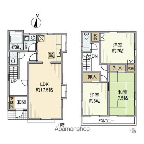 西武池袋・豊島線 石神井公園駅 徒歩10分 2階建 築34年(3LDK)の間取り写真