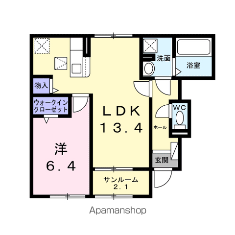 アルモニーD(1LDK/1階)の間取り写真