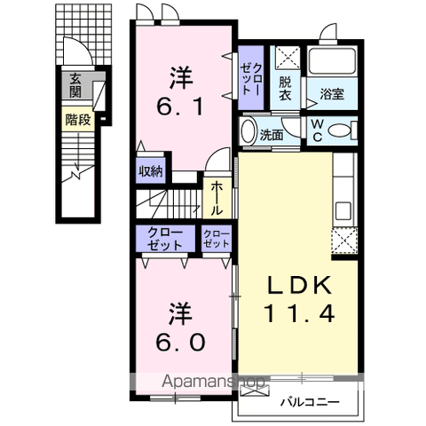 ベル・ヴィオラKⅢ(2LDK/2階)の間取り写真