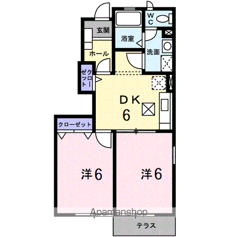 エム・ボヌールB(2DK/1階)の間取り写真