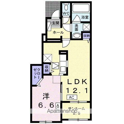 エレガント高桑(1LDK/1階)の間取り写真