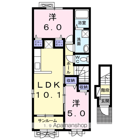 カーサ デル ソル Ⅱ(2LDK/2階)の間取り写真