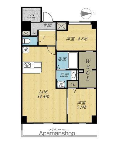 スカイメゾン新町(2LDK/10階)の間取り写真