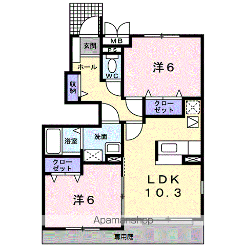 マンダリーヌⅠ(2LDK/1階)の間取り写真