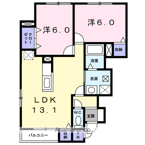 ファインヒルズ(2LDK/1階)の間取り写真
