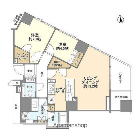 ザ・パークハウス西麻布レジデンス(2LDK/13階)の間取り写真