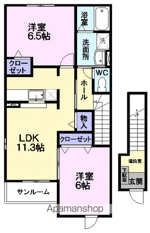 シェーネ・ライツB(2LDK/2階)の間取り写真