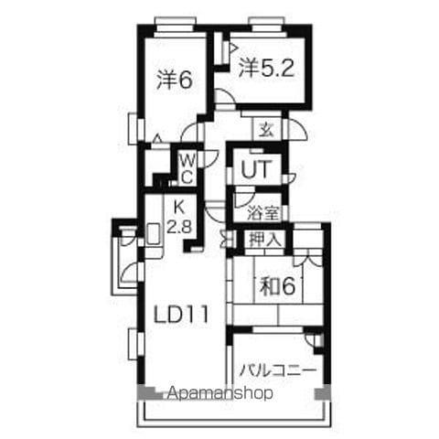 ダイアパレスラピュータ国見E棟(3LDK/2階)の間取り写真