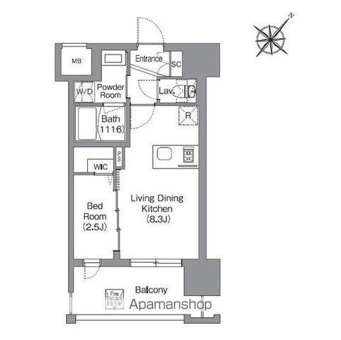 シーズンフラッツ渡辺通(1LDK/4階)の間取り写真