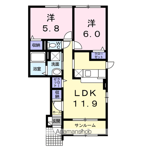 ジュノⅠ(2LDK/1階)の間取り写真