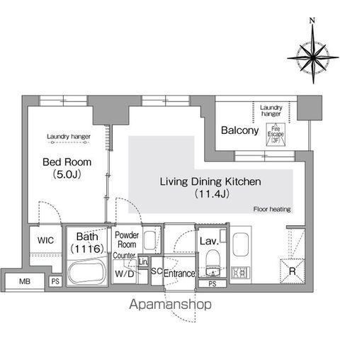 コンフォリア・リヴ文京護国寺(1LDK/1階)の間取り写真