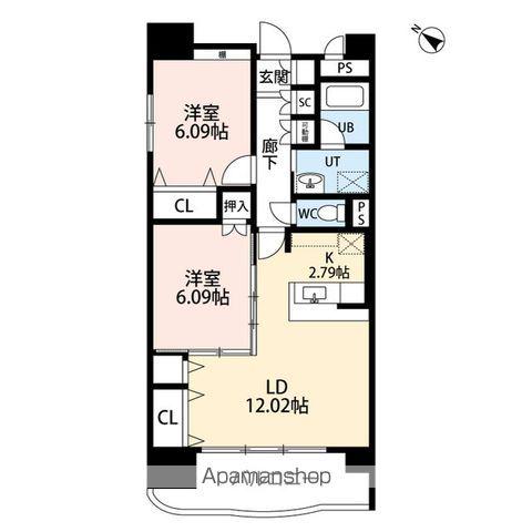 フェリシア柳都(2LDK/6階)の間取り写真