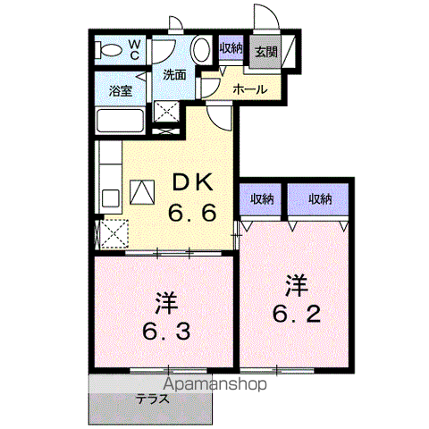 アーバンホワイトタナカⅡ(2DK/1階)の間取り写真