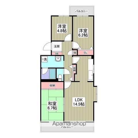 竜ヶ崎ハイツB(3LDK/3階)の間取り写真