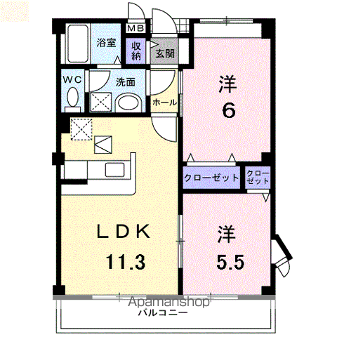 フィオーレB(2LDK/1階)の間取り写真