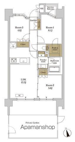 RJRプレシア川口(3LDK/1階)の間取り写真