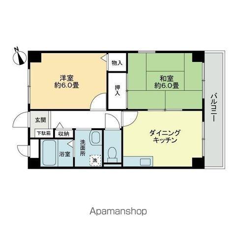 フィネス中屋敷(2DK/3階)の間取り写真