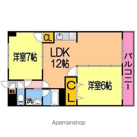プレジデント下荒田(2LDK/7階)の間取り写真