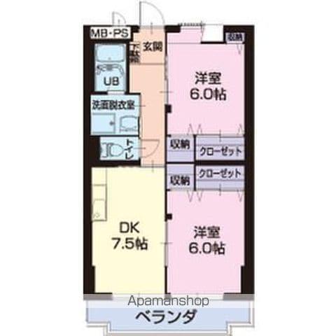 ハピネス大和(2DK/3階)の間取り写真