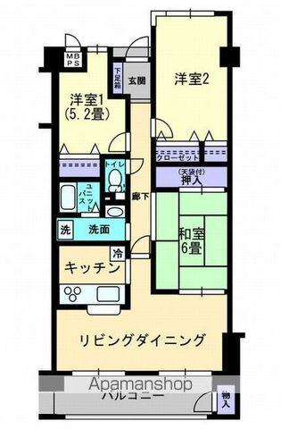アルファシティ屋島四番館(3LDK/6階)の間取り写真