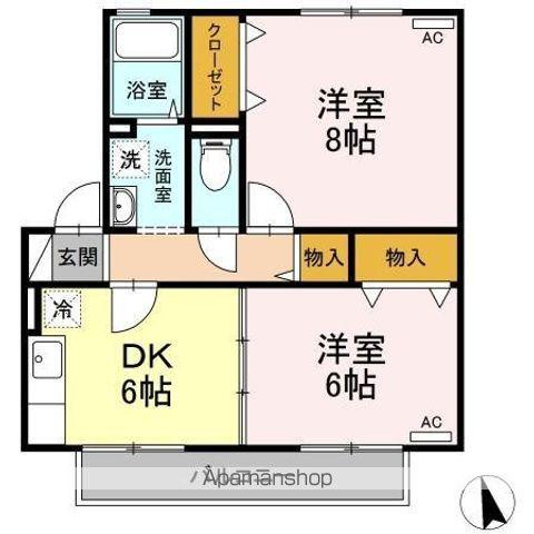 ハイムカサペルテB棟(2DK/2階)の間取り写真