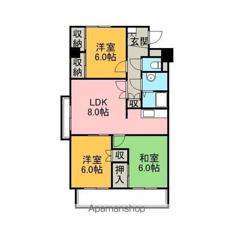 サンライズ旭(3LDK/3階)の間取り写真
