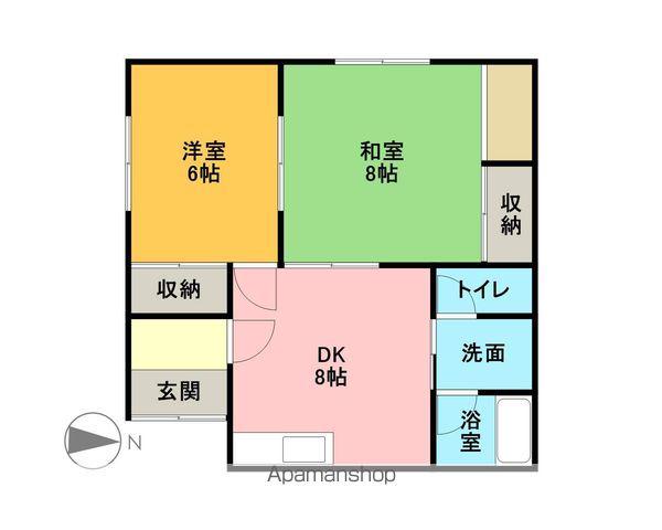 ハピラインふくい 福井駅(福井) バス乗車時間：10分 加茂河原３丁目バス停で下車 徒歩2分 1階建 築34年(2DK)の間取り写真