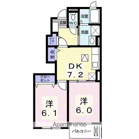 リブ・グリーン(2DK/1階)の間取り写真