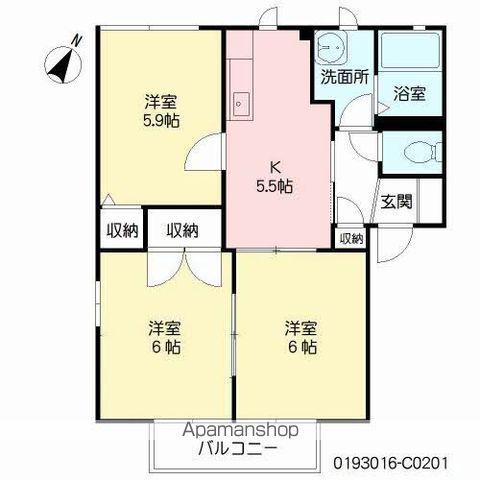 ハピネス高柳 C(3K/2階)の間取り写真