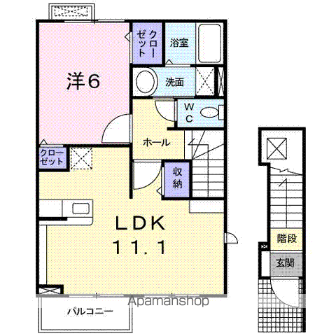 テラス・リバーサイド(1LDK/2階)の間取り写真