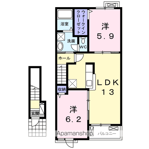 プラストサイド(2LDK/2階)の間取り写真