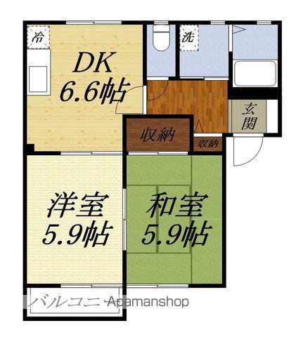ウエスト WOOD(2DK/2階)の間取り写真