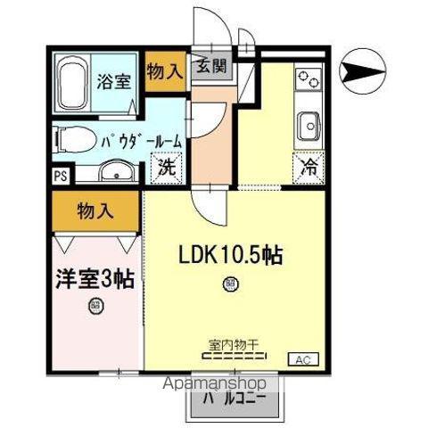 運動公園ハイツ(1LDK/2階)の間取り写真
