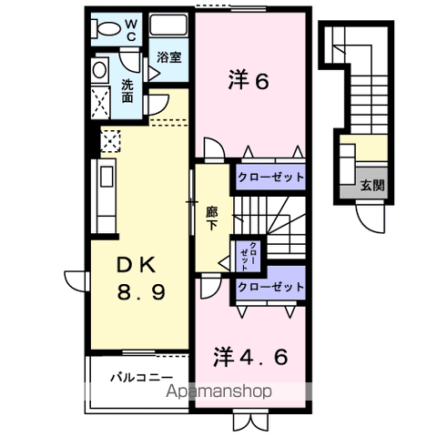 ラフィネⅠ(2DK/2階)の間取り写真