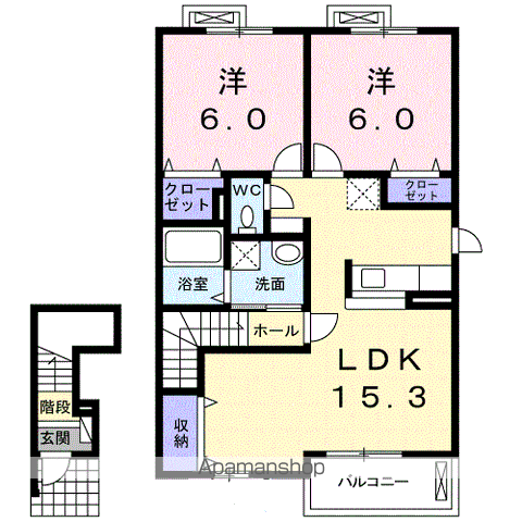 ラティエMKⅡ(2LDK/2階)の間取り写真