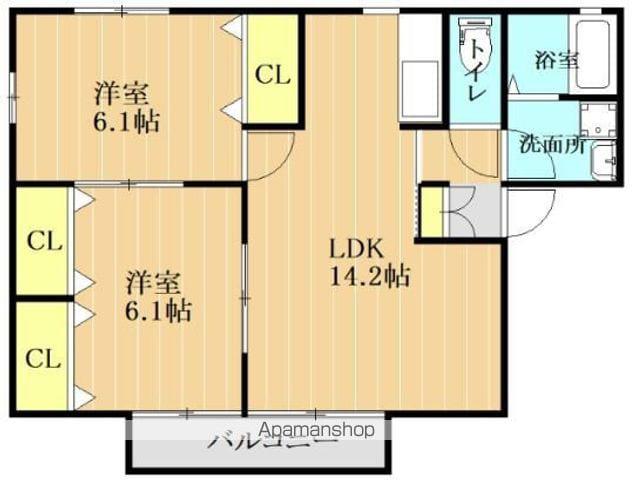 シンビオシスB棟(2LDK/2階)の間取り写真