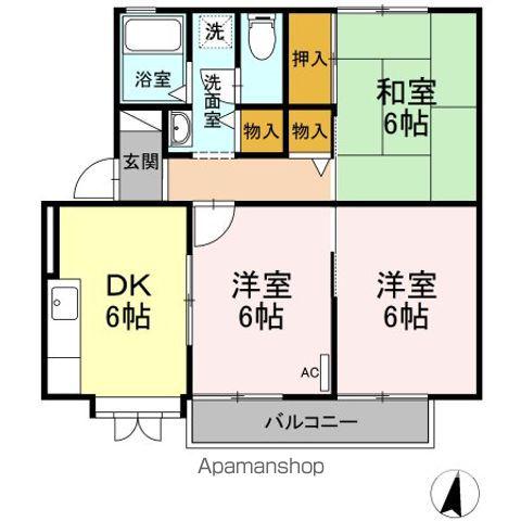 グランドゥール B棟(3DK/2階)の間取り写真