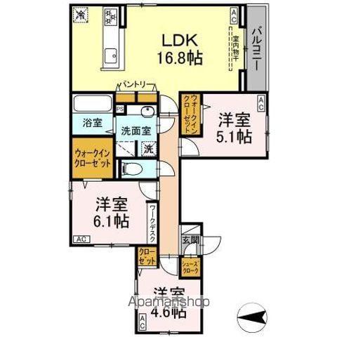 セレスティア開成 B棟(3LDK/3階)の間取り写真