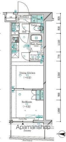 ガリシア新宿西落合Ⅱ(1DK/4階)の間取り写真